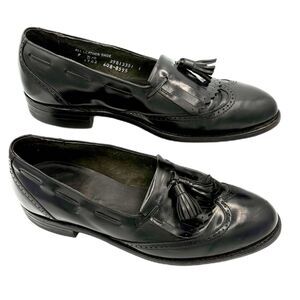 Vintage Stafford Comfort Plus Wingtip Tassel Black Leather Loafers Men's 9 D/B